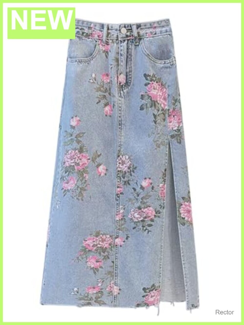 Women's Cotton Blend Floral Pencil Skirt High Waist Side Slit Midi Jean